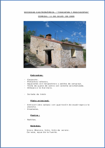 El menú de la segunda El menú de la segunda